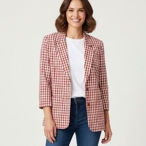 Vintage The Limited 80s 90s Blazer Jacket Women 8 Cotton Gingham Plaid Red White